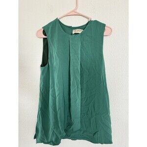 MM Lafleur Green Sleeveless Tanktop Blouse Business Pleated Lined Top Size M